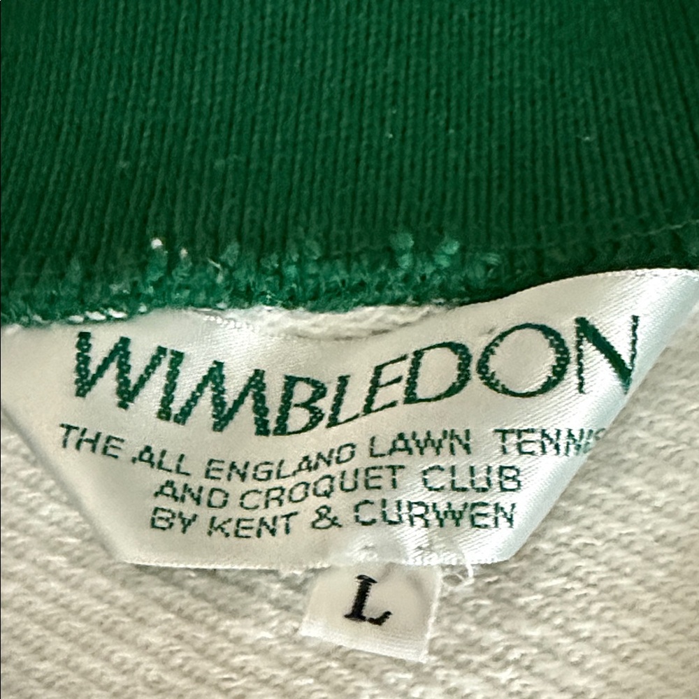 Wimbledon White V-Neck Sweaatshirt with Green & Purple Trim - Picture 4 of 6